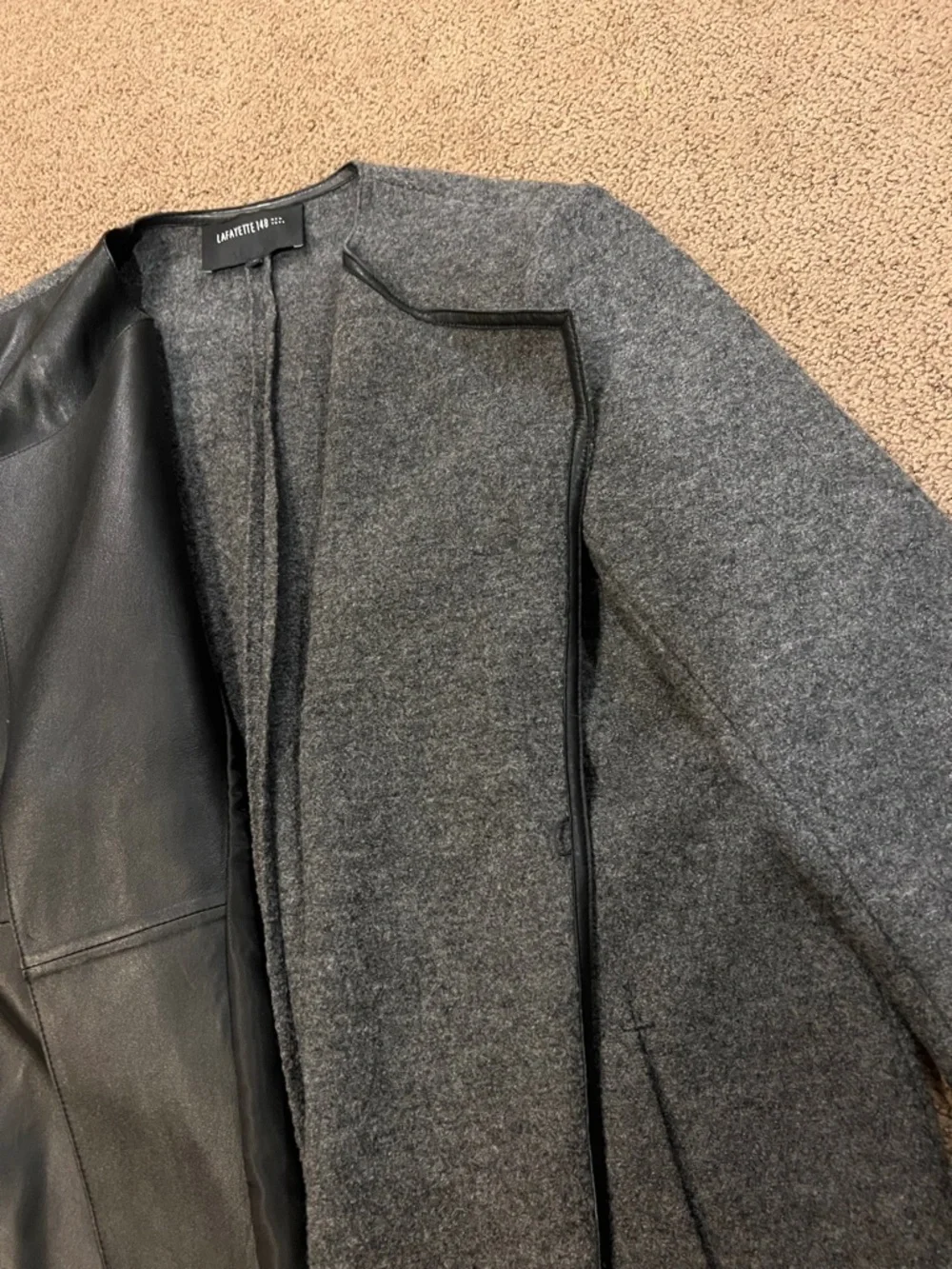 Lafayette 148 gray black leather wool jacket large color smoke - Picture 2 of 11